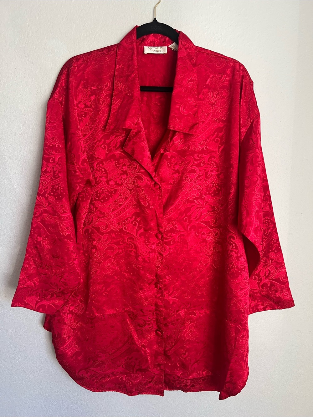 Victoria’s Secret Vintage Gold Label Red Satin Jacquard Sleepshirt, M/L